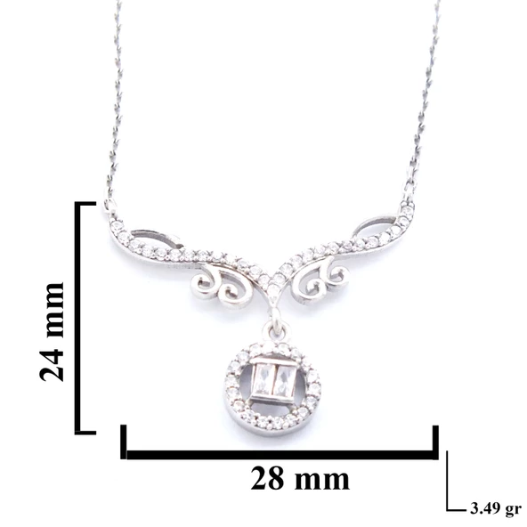 Zirkon Taşlı El İşçiliği Gümüş Kolye GK-329 - 3