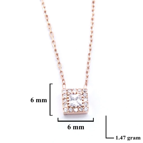 Rose Zirkon Baget Taşlı Gümüş Kolye GK-332 - Resim 3