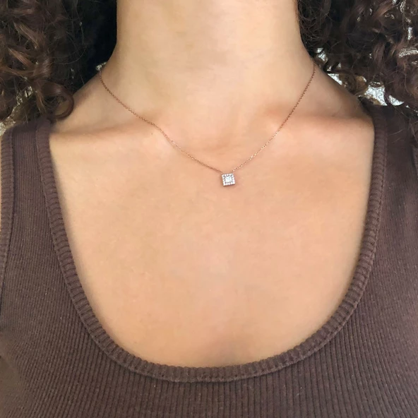 Rose Zirkon Baget Taşlı Gümüş Kolye GK-332 - Resim 2