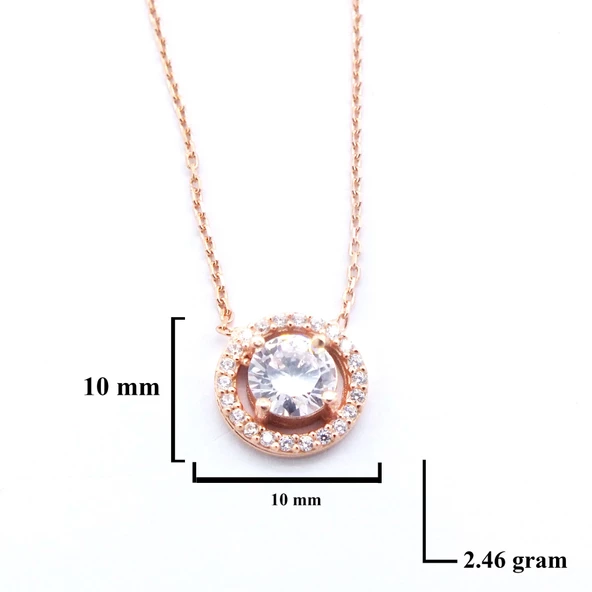Rose Yuvarlak Zirkon Taşlı Gümüş Kolye GK-334 - Resim 3