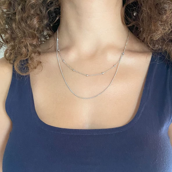 Gümüş Zincir Dorika Toplu Kombin Kolye -  GK-273 - Resim 2