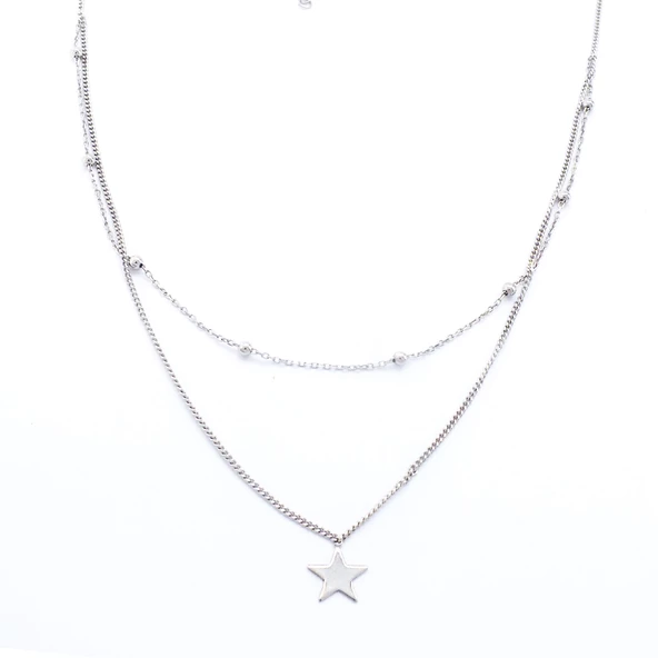Gümüş Kolye Kadın Kombinli Yıldızlı 925 Ayar -  GK-272 ürün görseli