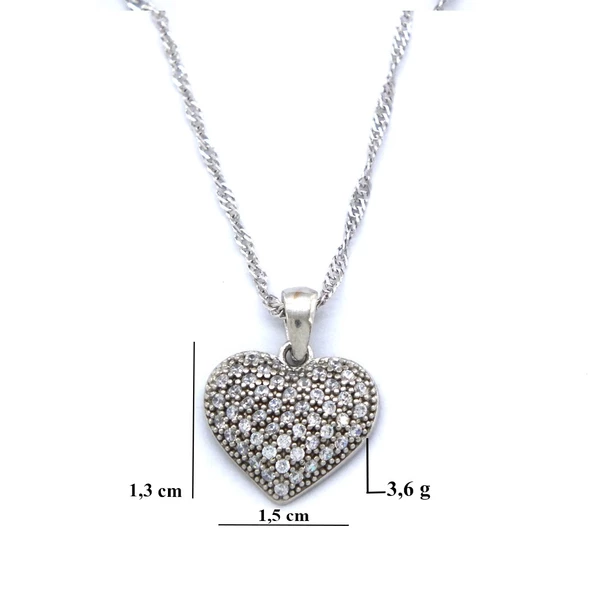 Kalpli Zirkon Taşlı Gümüş Kolye GK-158 - 4