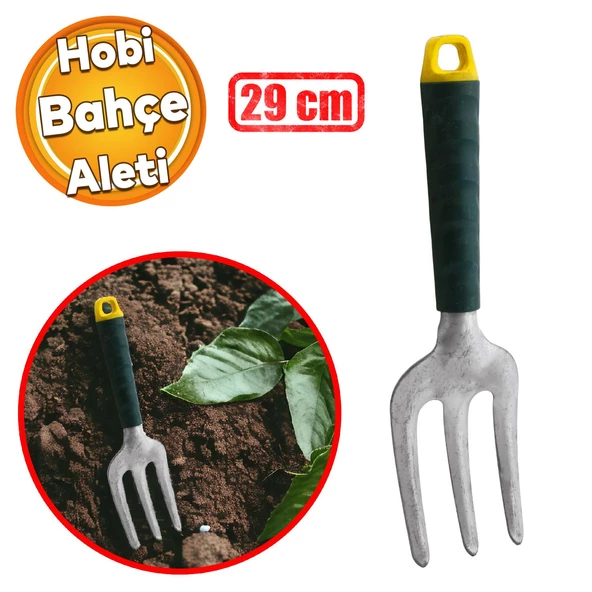 Metal Ot Sökme Aleti Çiçek Bitki Sökme Aparatı Toprak Belleme Hobi Aleti Küçük 29 cm 3'lü Çatal