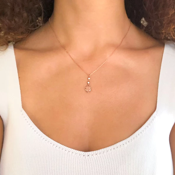 Zirkon Taşlı Yonca Rose Gümüş Kolye GK-253 - 3