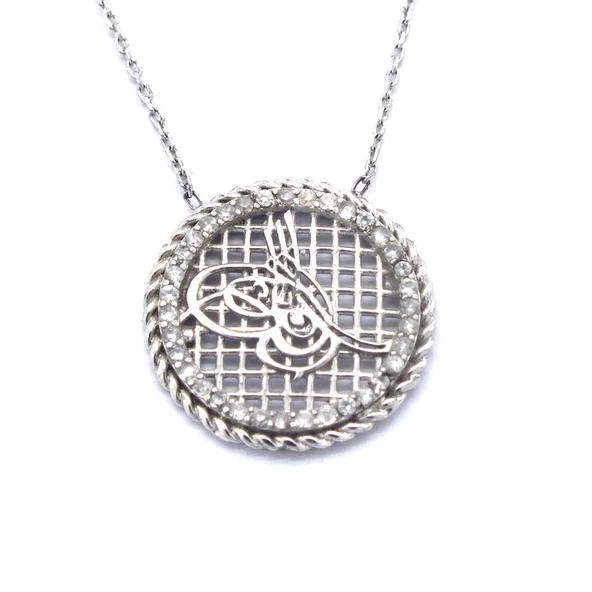 Zirkon Taşlı Tuğra Gümüş Kolye GK-249 ürün görseli 1