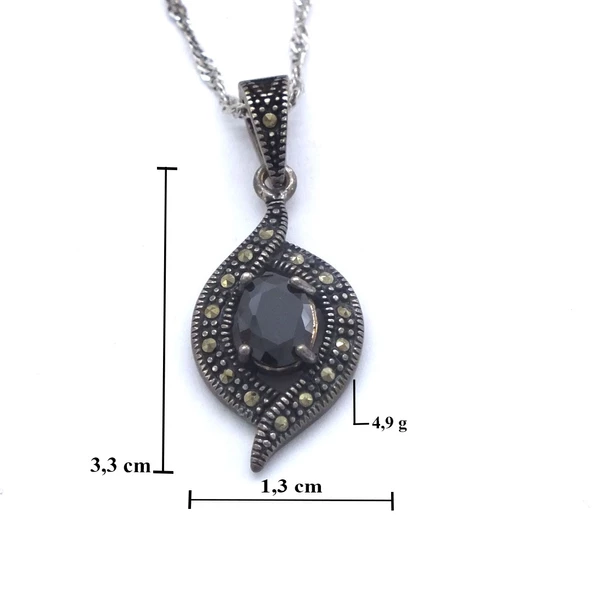 Siyah Zirkon Taşlı Tasarım Gümüş Kolye GK-248 - Resim 4