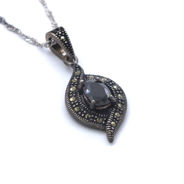 Siyah Zirkon Taşlı Tasarım Gümüş Kolye GK-248 - Resim 3