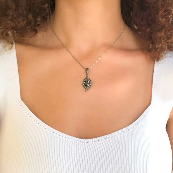 Siyah Zirkon Taşlı Tasarım Gümüş Kolye GK-248 - Resim 2