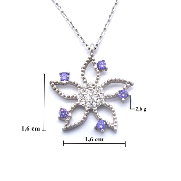 Zirkon Taşlı Çiçek Gümüş Kolye GK-247 - Resim 3