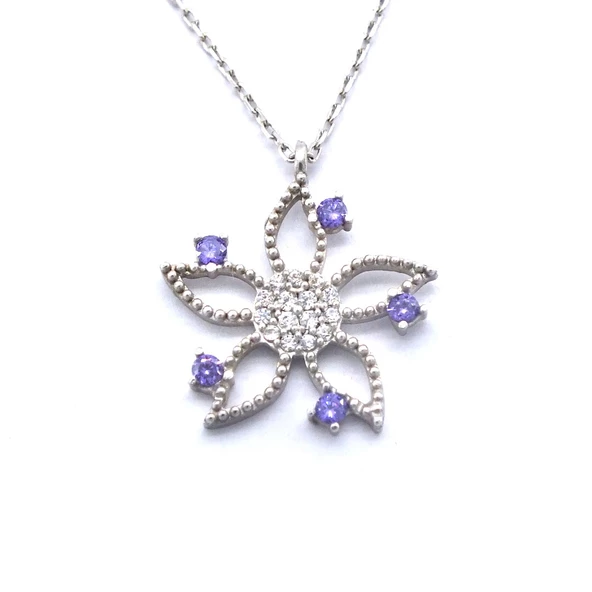 Zirkon Taşlı Çiçek Gümüş Kolye GK-247 ürün görseli