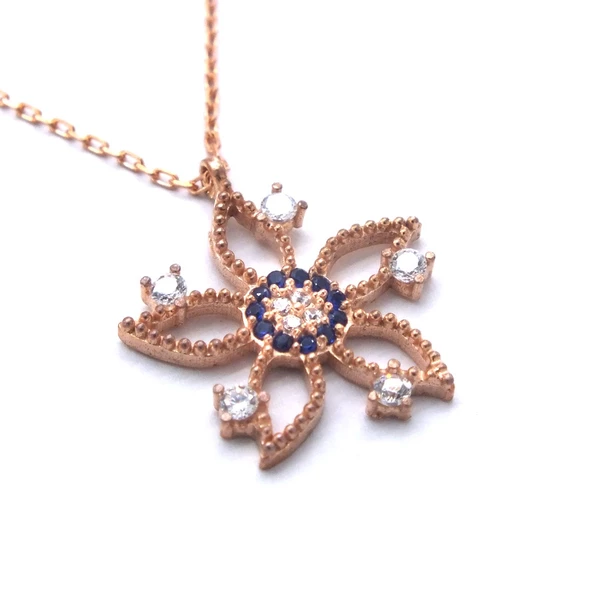 Zirkon Taşlı Çiçek Rose Gümüş Kolye GK-246 - Resim 2