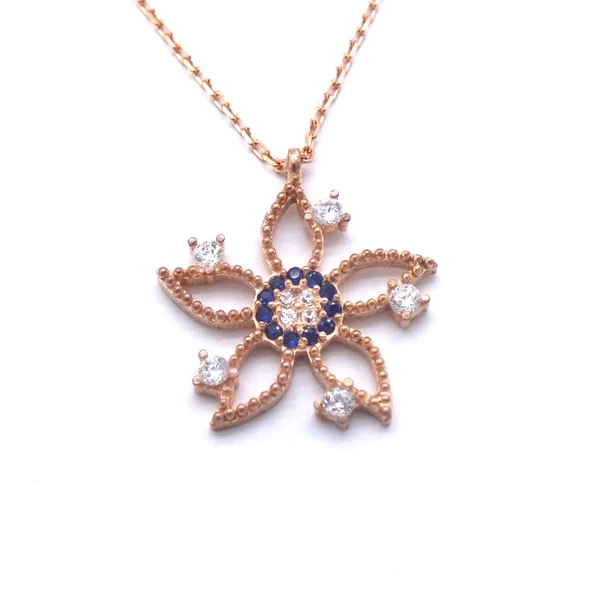 Zirkon Taşlı Çiçek Rose Gümüş Kolye GK-246 ürün görseli
