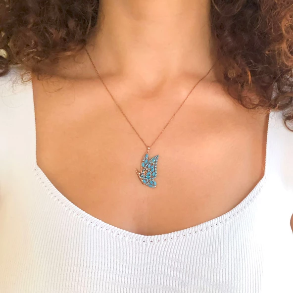 Mavi Kelebek Rose Gümüş Kolye GK-245 - Resim 2