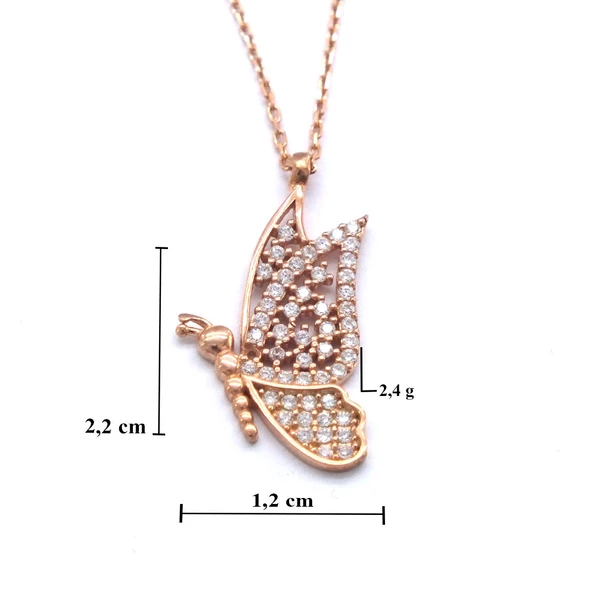Zirkon Taşlı Kelebek Rose Gümüş Kolye GK-242 - Resim 4