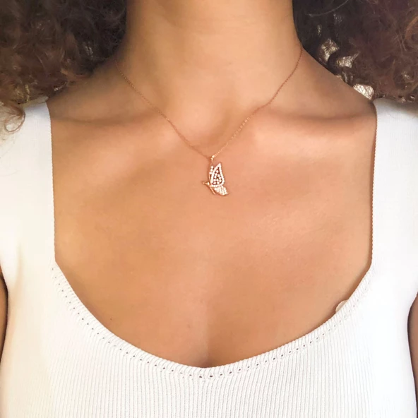 Zirkon Taşlı Kelebek Rose Gümüş Kolye GK-242 - Resim 2