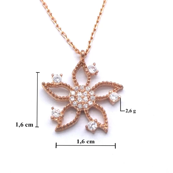 Zirkon Taşlı Çiçek Rose Gümüş Kolye GK-244 - Resim 4