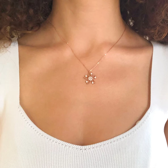 Zirkon Taşlı Çiçek Rose Gümüş Kolye GK-244 - Resim 3