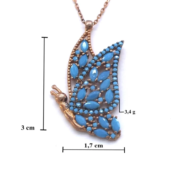 Mavi Kelebek Rose Gümüş Kolye GK-245 - Resim 4