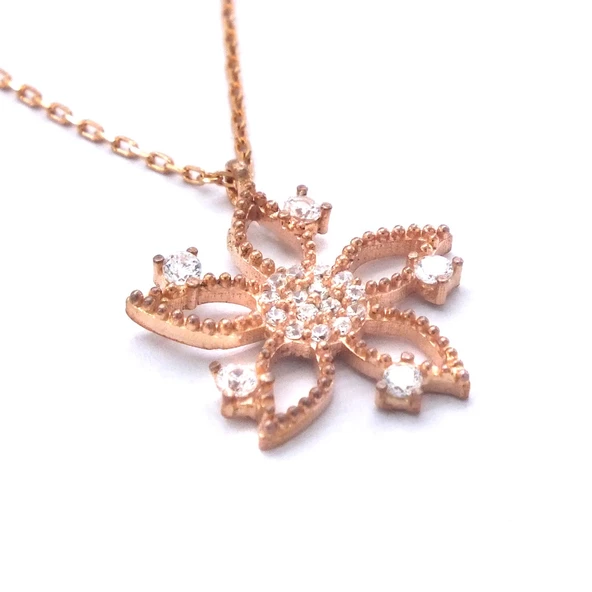 Zirkon Taşlı Çiçek Rose Gümüş Kolye GK-244 - Resim 2