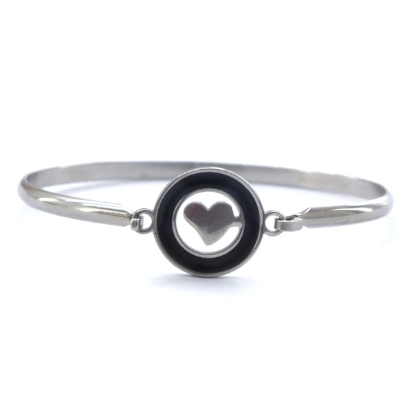 Çelik Kelepçe Bileklik Kalp Detaylı BLZ-489 - 2