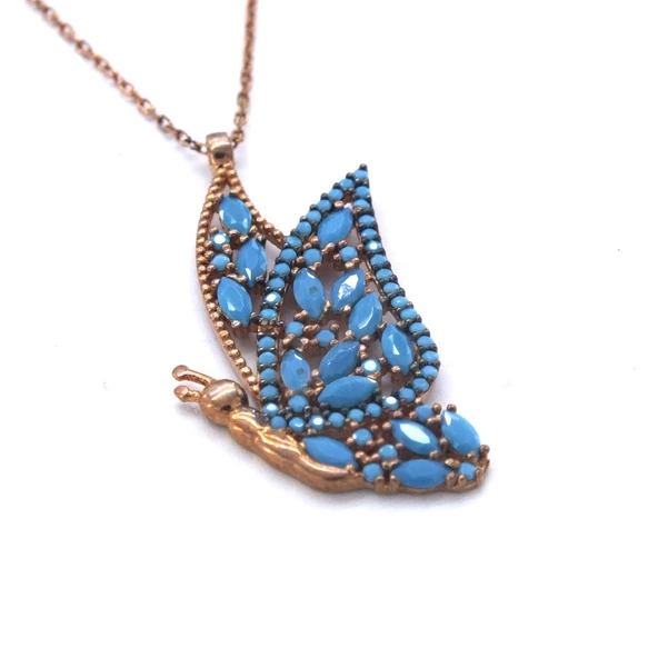 Mavi Kelebek Rose Gümüş Kolye GK-245 - Resim 3