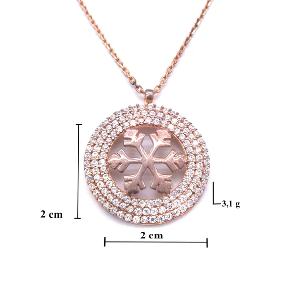 Zirkon Taşlı Kar Tanesi Rose Gümüş Kolye GK-240 - Resim 4