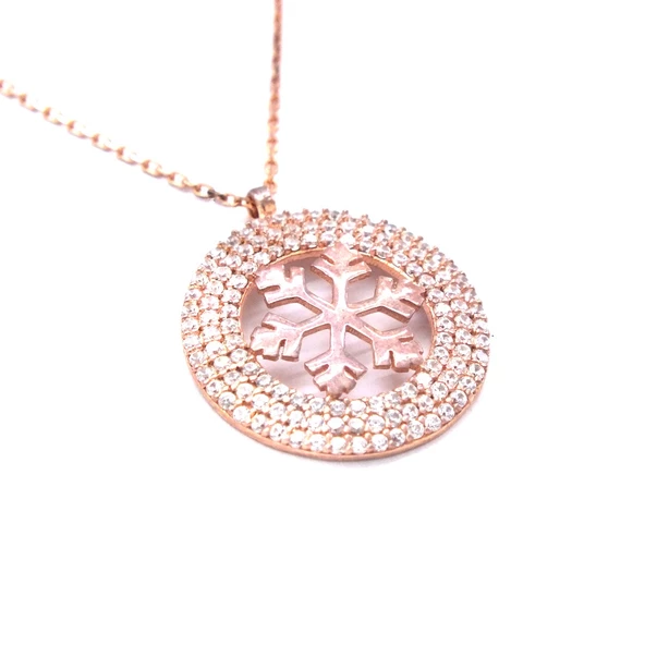 Zirkon Taşlı Kar Tanesi Rose Gümüş Kolye GK-240 - Resim 3