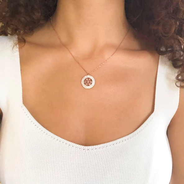 Zirkon Taşlı Kar Tanesi Rose Gümüş Kolye GK-240 - Resim 2