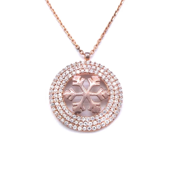 Zirkon Taşlı Kar Tanesi Rose Gümüş Kolye GK-240 ürün görseli 1