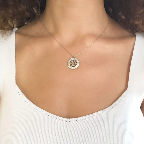 Zirkon Taşlı Kar Tanesi Gümüş Kolye GK-239 - 2
