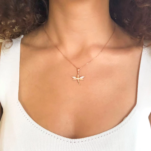 Zirkon Taşlı Yusufçuk Rose Gümüş Kolye GK-227 - Resim 2