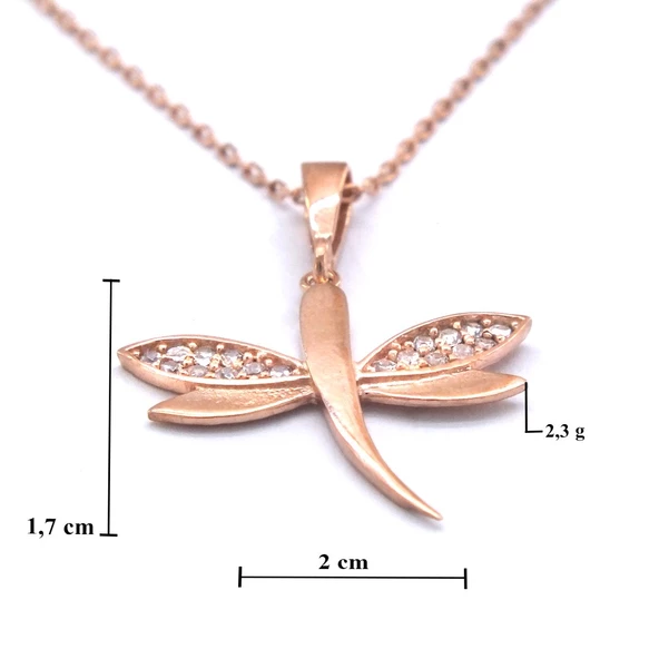 Zirkon Taşlı Yusufçuk Rose Gümüş Kolye GK-227 - Resim 4
