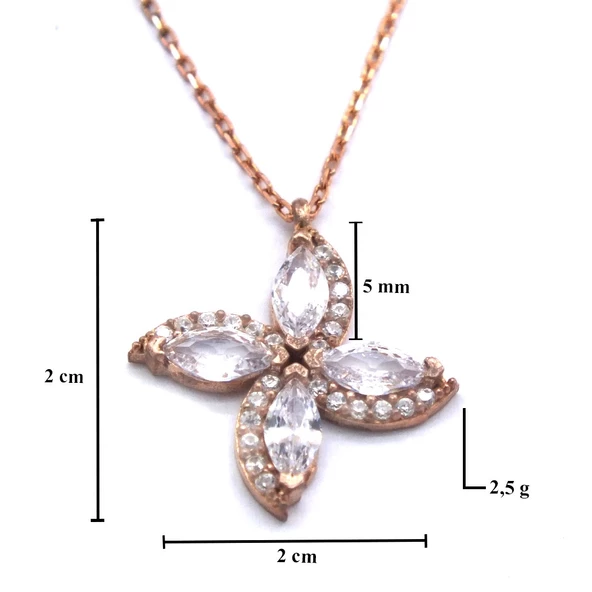 Zirkon Taşlı Çiçek Rose Gümüş Kolye GK-223 - Resim 4