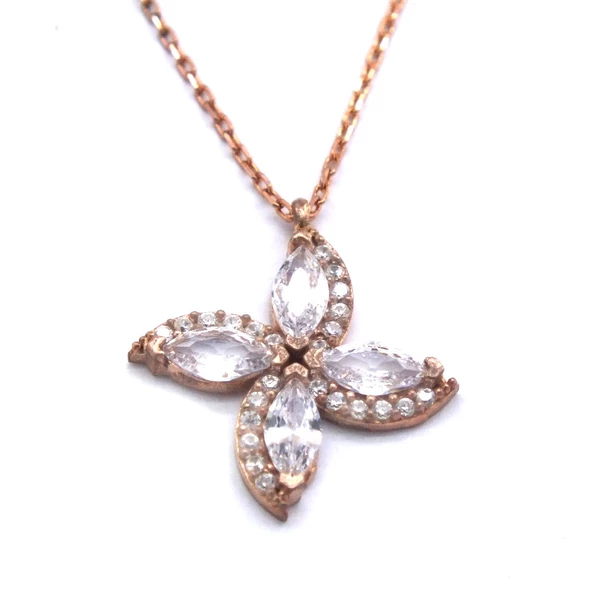 Zirkon Taşlı Çiçek Rose Gümüş Kolye GK-223 ürün görseli