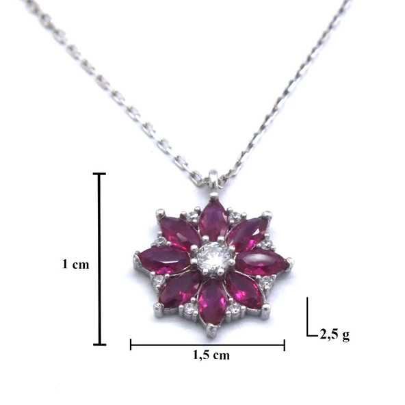 Zirkon Taşlı Mor Çiçek Gümüş Kolye GK-215 - 4
