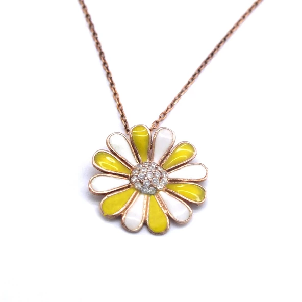 Çift Renkli Çiçek Rose Gümüş Kolye GK-214 ürün görseli