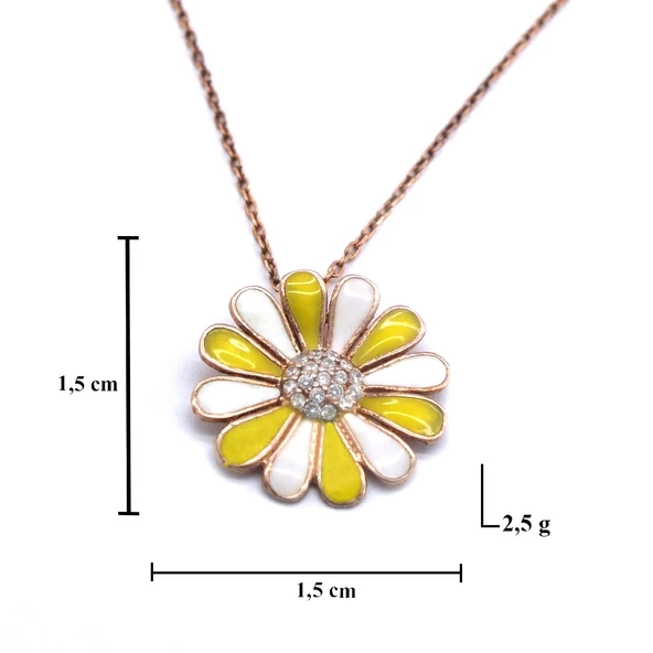Çift Renkli Çiçek Rose Gümüş Kolye GK-214 - Resim 4
