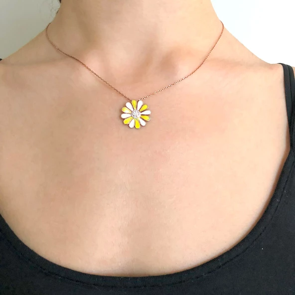 Çift Renkli Çiçek Rose Gümüş Kolye GK-214 - Resim 2