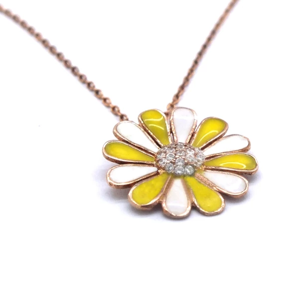 Çift Renkli Çiçek Rose Gümüş Kolye GK-214 - Resim 3