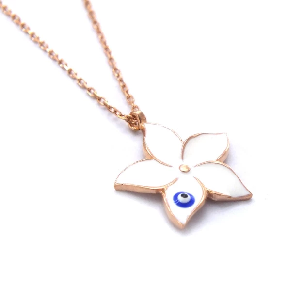 Beyaz Çiçek Rose Gümüş Kolye GK-212 - Resim 4