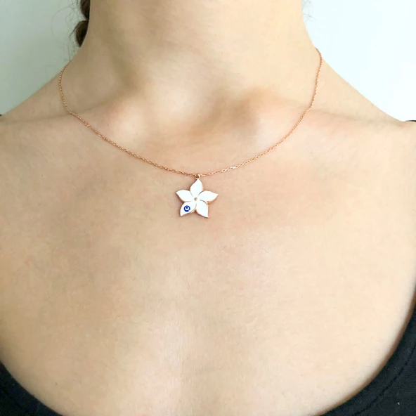 Beyaz Çiçek Rose Gümüş Kolye GK-212 - Resim 3