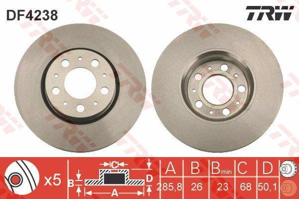 FREN DİSKİ ÖN S60 00 S80 98 V70 XC70 00 HAVALI 285,5mm