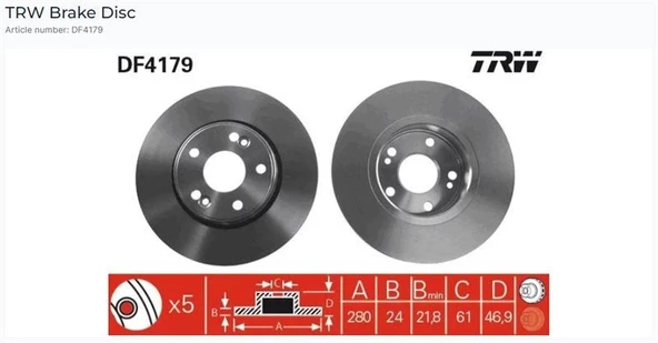 ÖN FREN AYNASI LGN II (B74) 1.6 1.8 16V-1.9 DCI 03/01= 2.0 16V (8.02=(280x24x5DLxHAVALI) ürün görseli 1