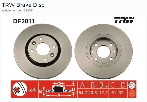 ÖN FREN AYNASI R21 2.0-2.0 ie-2.2 ie (86-94)-CNCRD 2.0ie 2.1 D TURBO 90=(264.7x20.5x4DLxHAVALI)