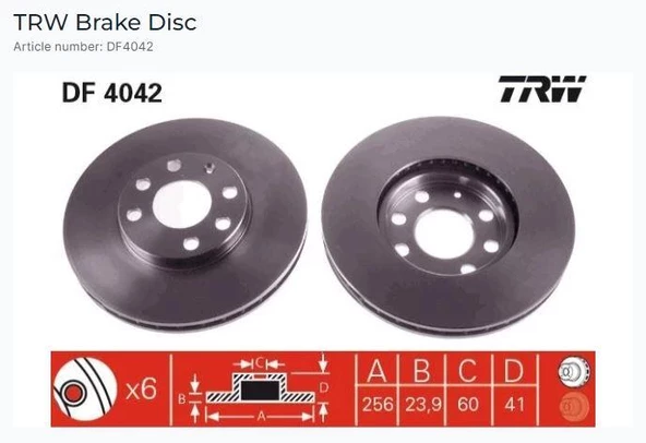 ÖN FREN AYNASI ASTRA G (9809) ZAFIRA A (9909) (256x24x4DLxHAVALI) ürün görseli