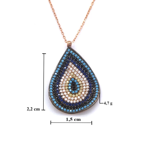 Nazar Boncuğu Zirkon Taşlı Rose Gümüş Kolye GK-176 - 4