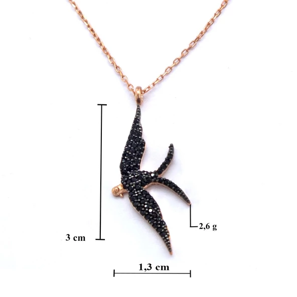 Kuş Zirkon Taşlı Rose Gümüş Kolye GK-182 - 4
