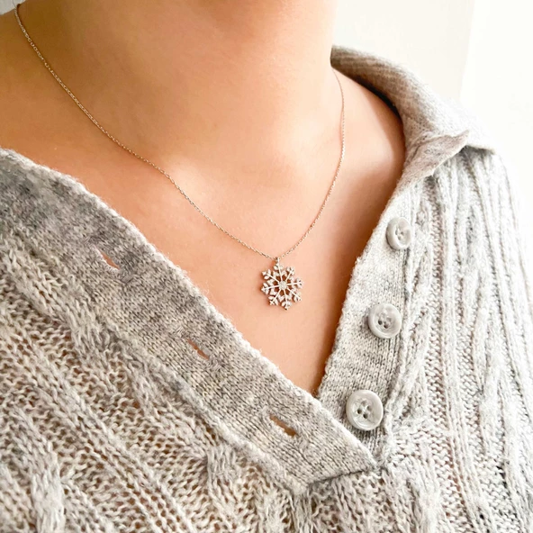 925 Ayar Gümüş Kar Tanesi Zirkon Taşlı Kolye GK-109 - Resim 2