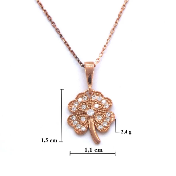 Yonca Motifli Zirkon Taşlı Rose Gümüş Kolye GK-184 - Resim 4